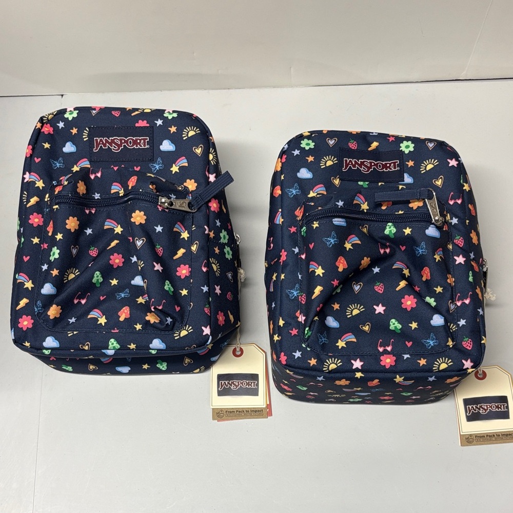 Set Jansport Kids' Big Break Lunch Bag School Insulated Tote Blue Rainbow Flower